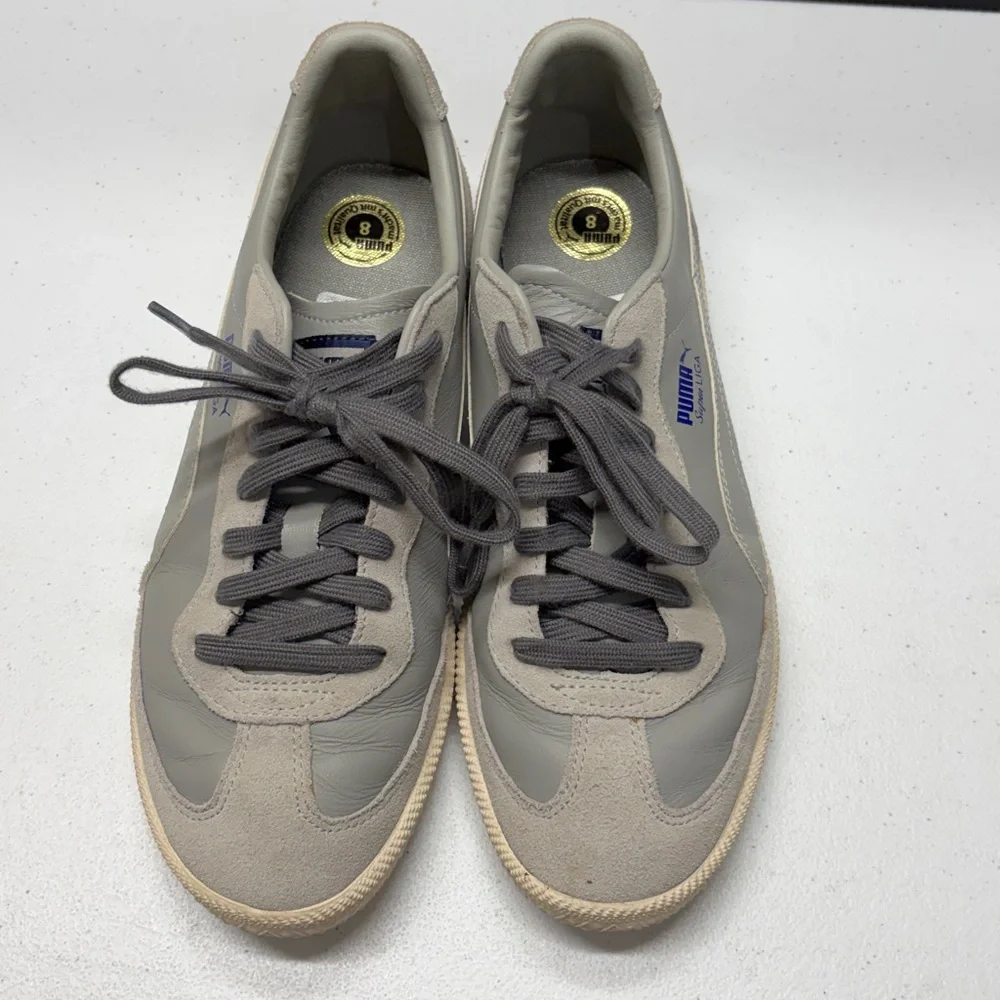 Puma Super Liga Suede & Leather Men's Sneakers - Gray with Cream Sole US9